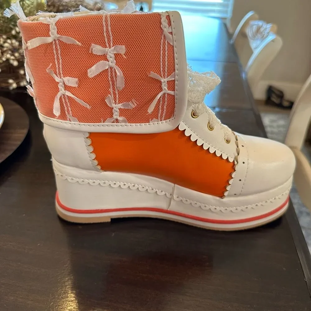 COPY - SaraIris NWOT Women's size 7 (38) Orange Lace-up Platform Boots Cosplay